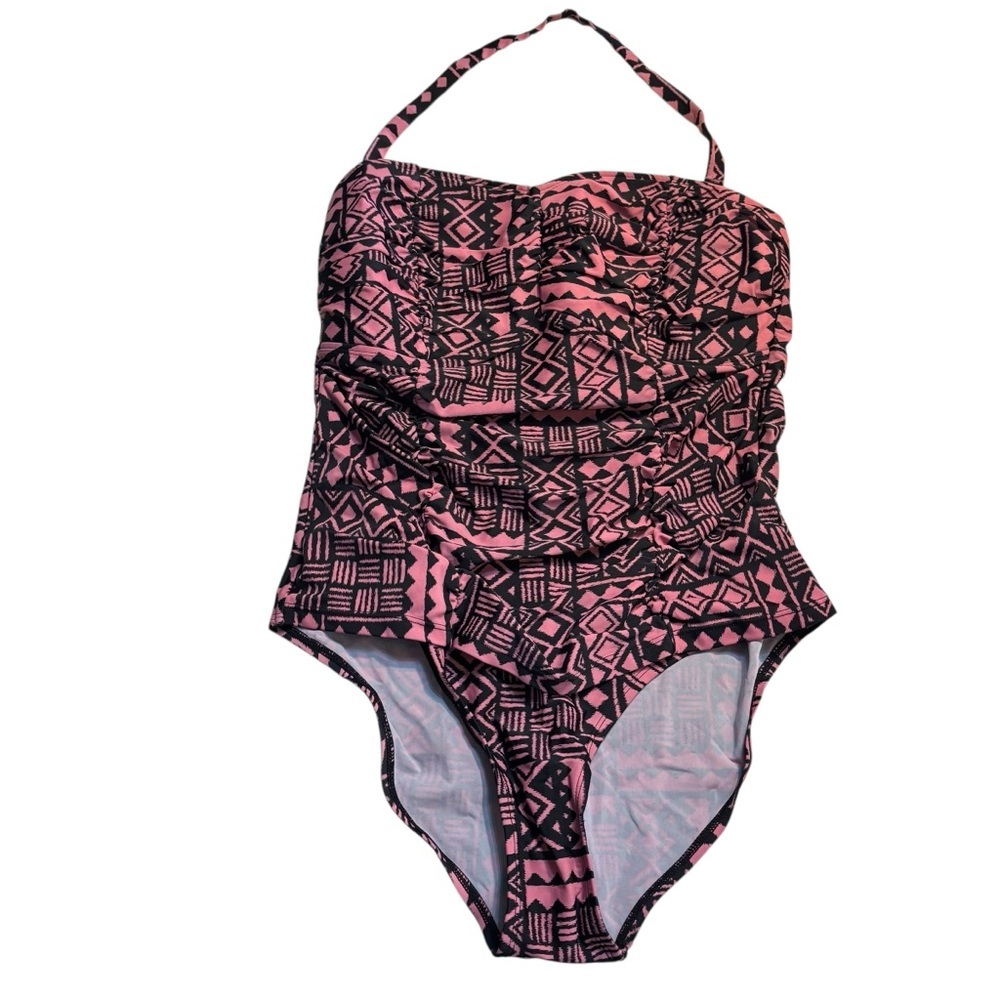 Forever 21 Plus Size Swimsuit 2X Pink Black Geometric One-Piece Padded Bra